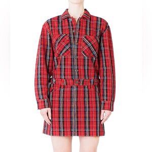 Current/Elliott Red Plaid Button-Up Cotton Dress